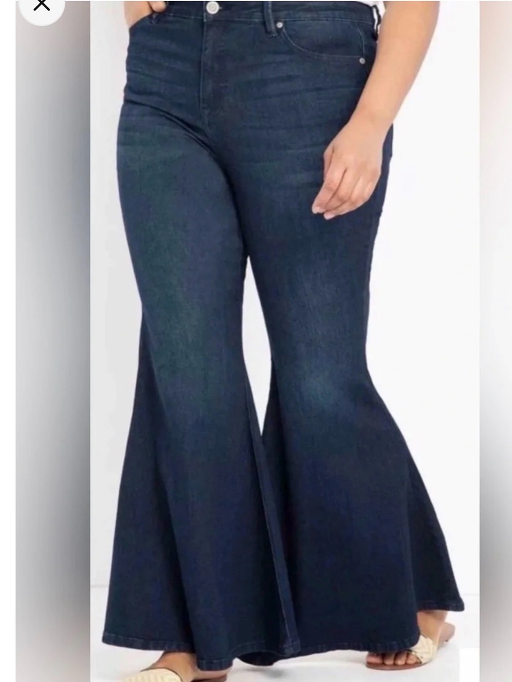 Eloquii Jeans Bell Bottom Flare Leg High Rise Dark Indigo Wash Plus Sz 24